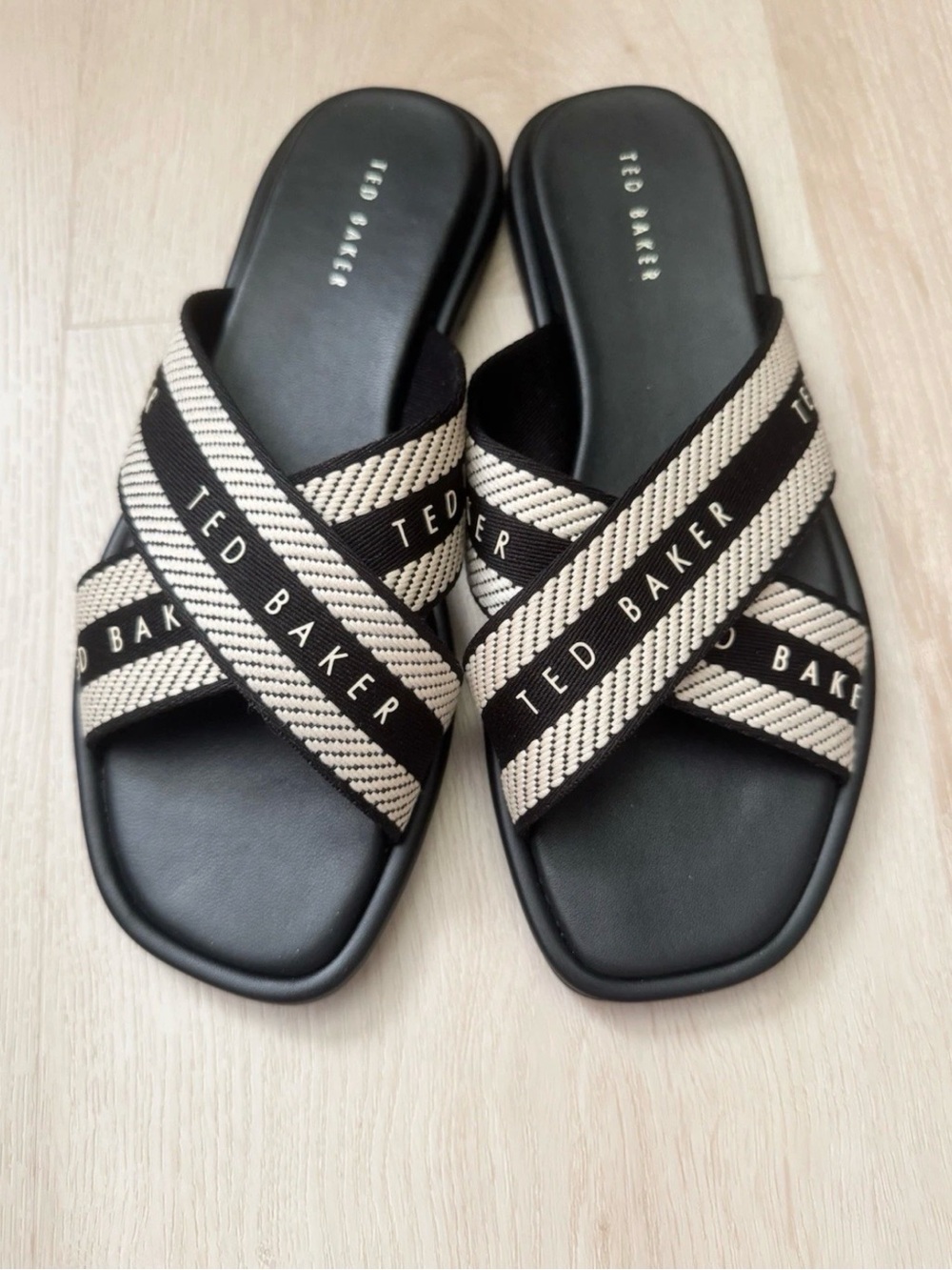 Ted Baker Black & Cream Crossband Slide Sandals